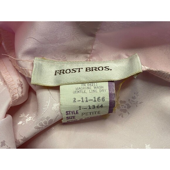 Vtg Frost Bros PINK Floral SATIN House Coat ROBE Short Mini Size Petite Small - Picture 7 of 8